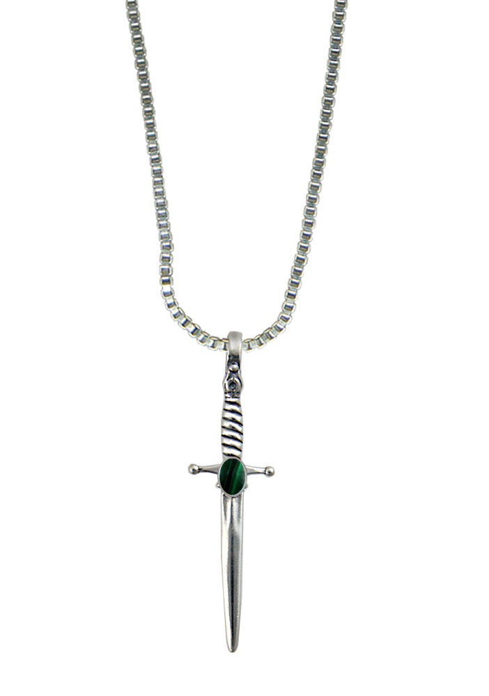 Sterling Silver Detailed French Sword Pendant With Malachite